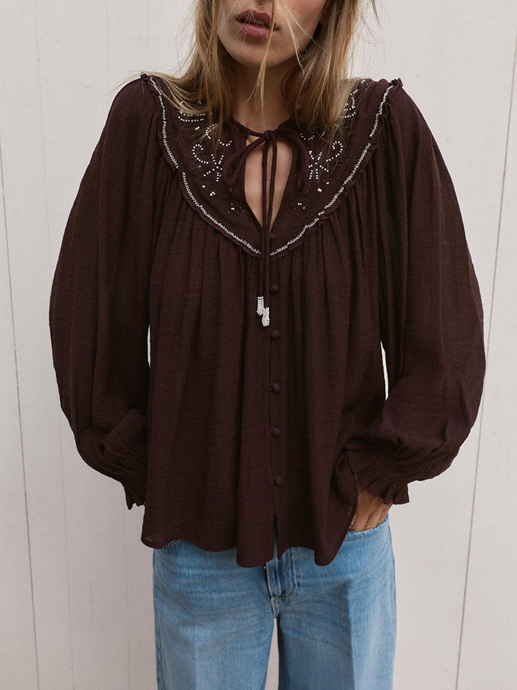 Winter Clothing Fashion - Sweet Stylish Beaded Embroidered Casual Shirt