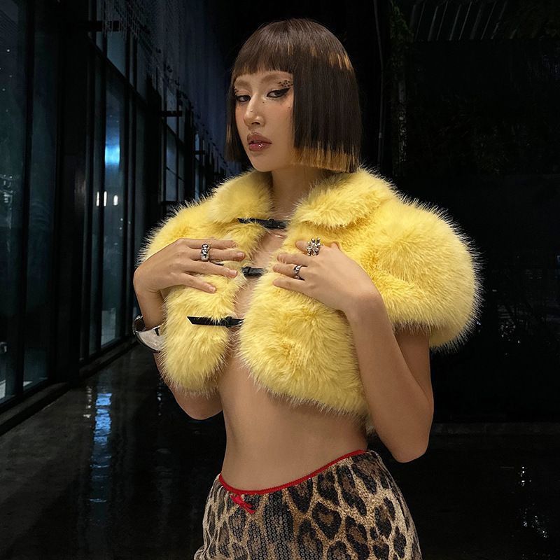 Yellow Winter Clothing - 2025 Fur Short Coat Women Cropped
