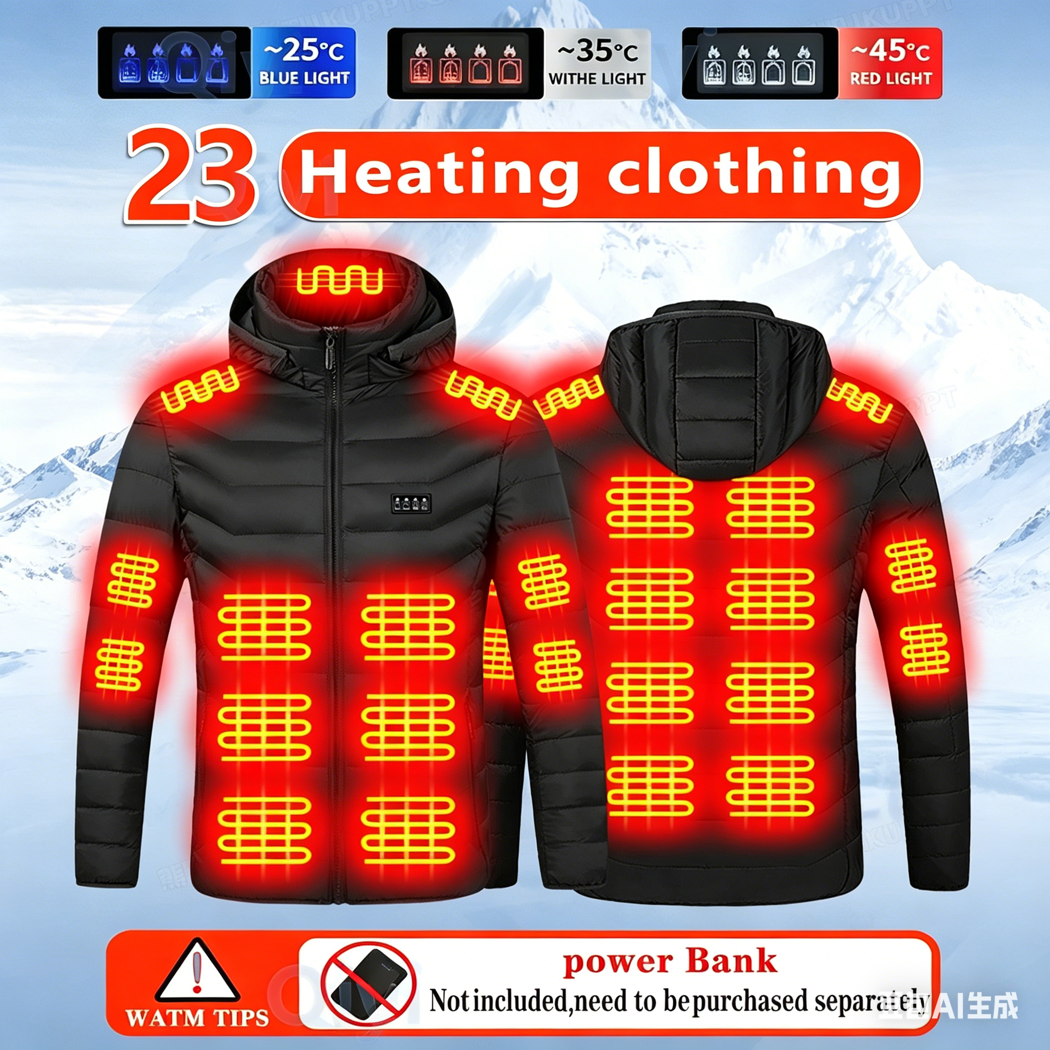 Winter Clothing Hiking - 23 Areas Heating Jacket, Polyester Fabric,