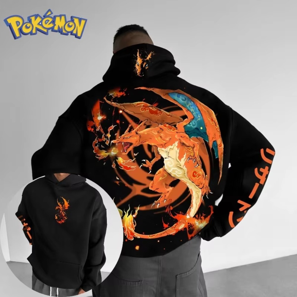 Winter Clothing Anime - Pokemon Hoodie Charizard Print Unisex Oversized