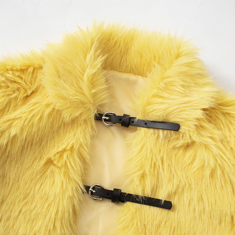 2025 Fur Short Coat Women Crop - Yellow Winter Clothing recensione e prezzo