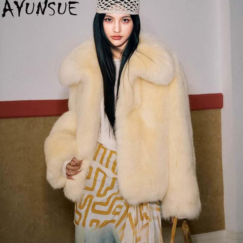 AYUNSUE Real Fox Fur Coats Wom - Yellow Winter Clothing recensione e prezzo