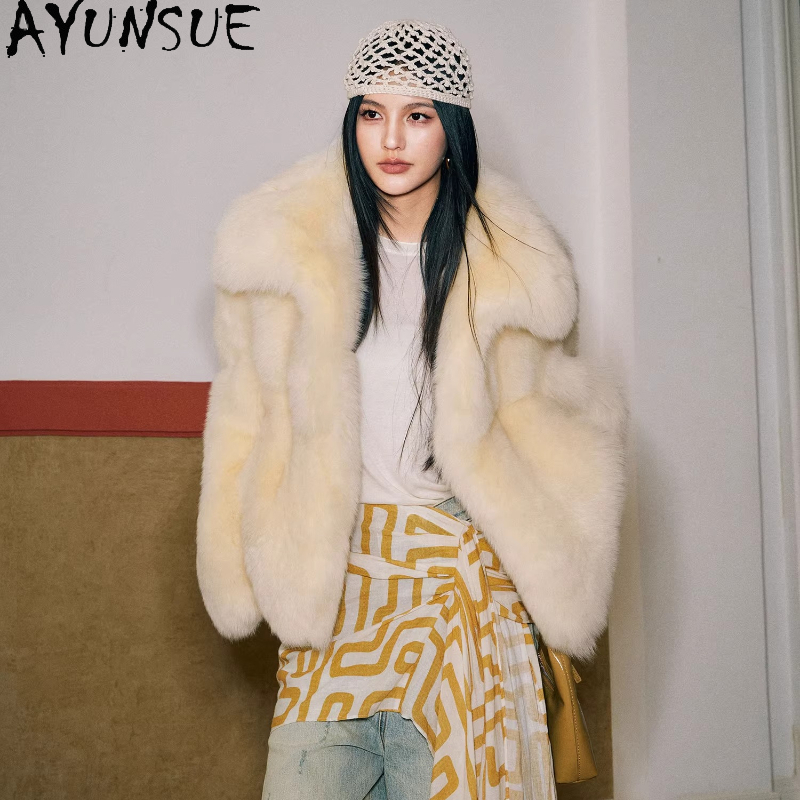AYUNSUE Real Fox Fur Coats Wom - Yellow Winter Clothing recensione e prezzo