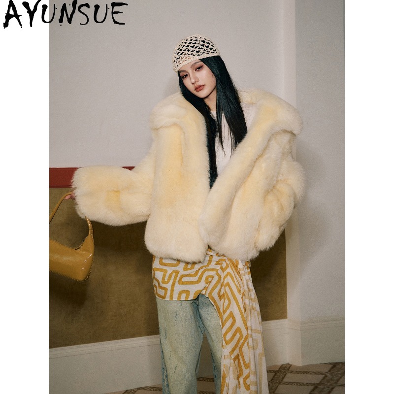 AYUNSUE Real Fox Fur Coats Wom - Yellow Winter Clothing recensione e prezzo