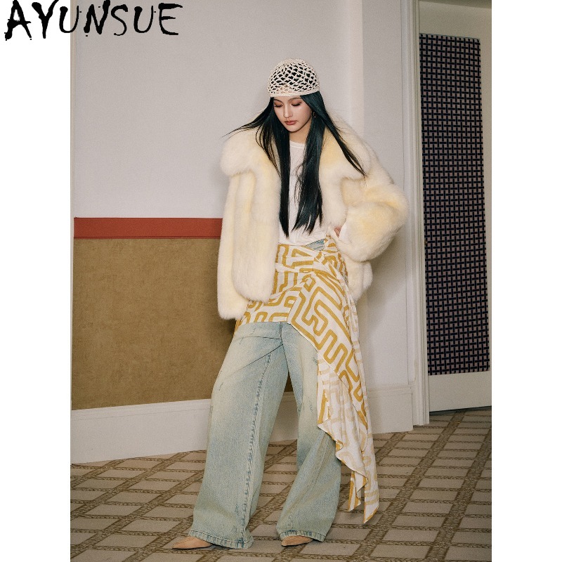 AYUNSUE Real Fox Fur Coats Wom - Yellow Winter Clothing recensione e prezzo